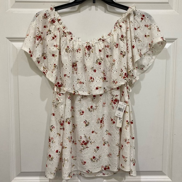 NWT WallFlower 2X cottage core white with rose print eyelet romantic top - Picture 1 of 5